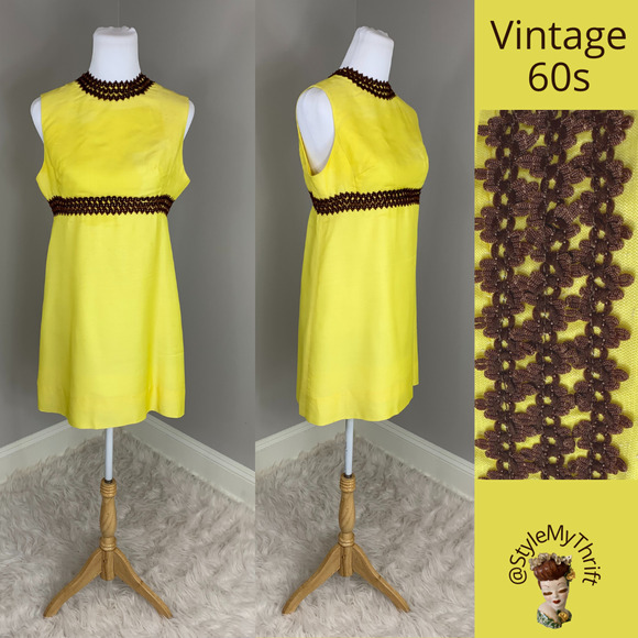 Vintage 60s Sheath Party Dress Banana Yellow Midcentury Mod Groovy Wedding Guest - Picture 1 of 11